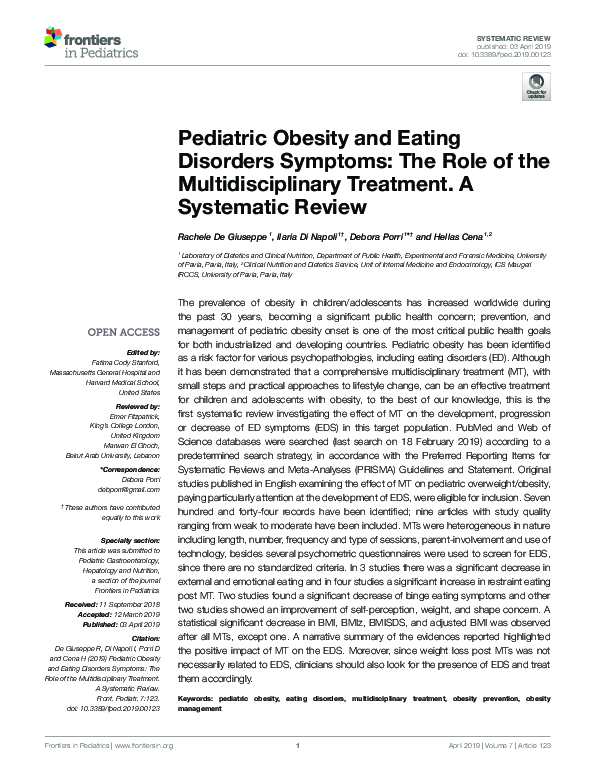 (PDF) Pediatric Obesity and Eating Disorders Symptoms: The Role of the ...