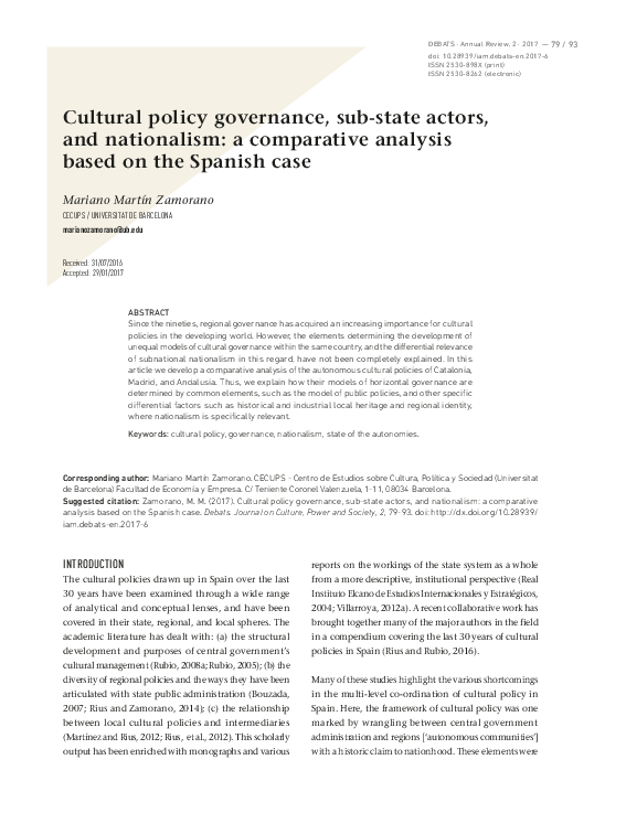 (PDF) Cultural policy governance, sub‑state actors, and nationalism: a ...
