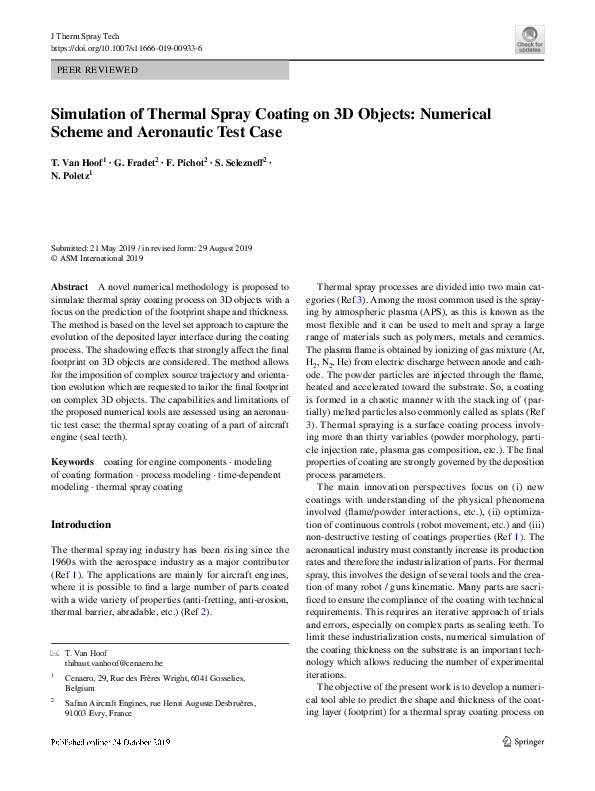 (PDF) Simulation of Thermal Spray Coating on 3D Objects: Numerical ...