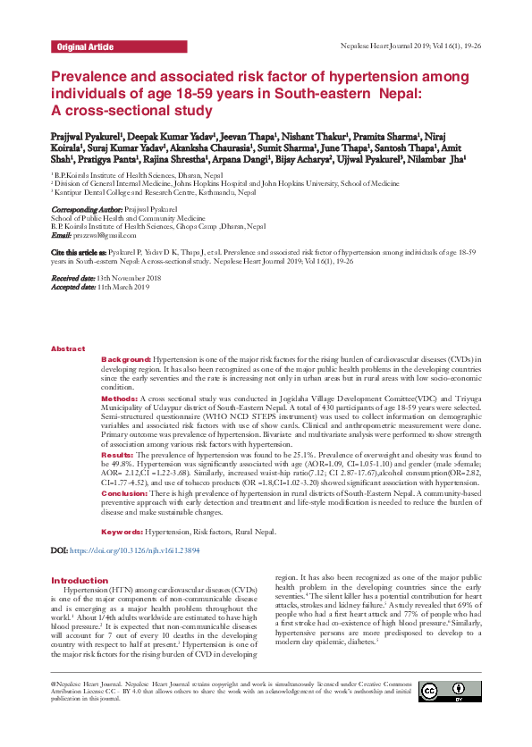 (PDF) Prevalence and associated risk factor of hypertension among ...