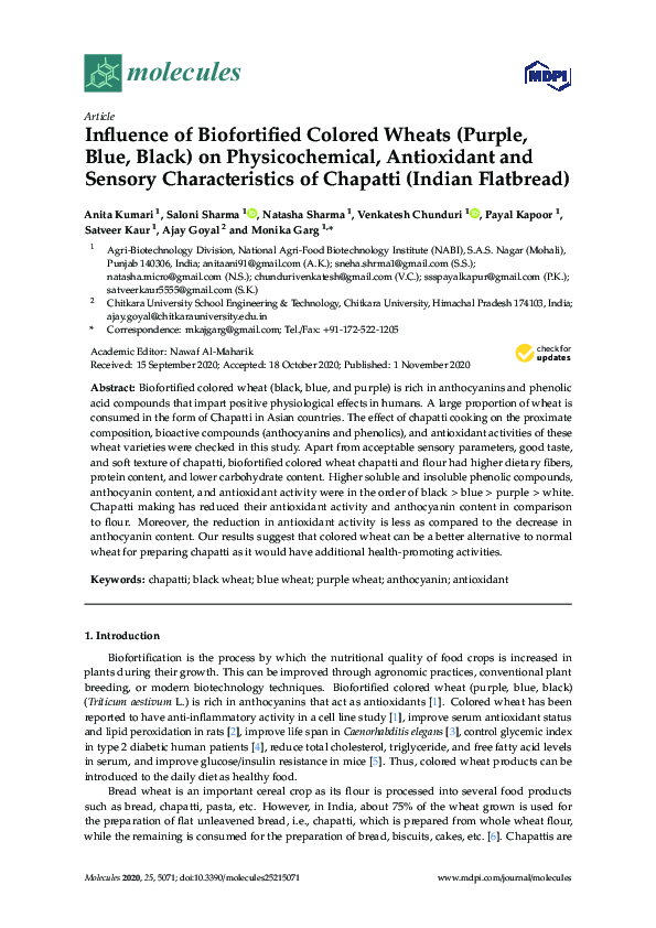 (PDF) Influence of Biofortified Colored Wheats (Purple, Blue, Black) on ...