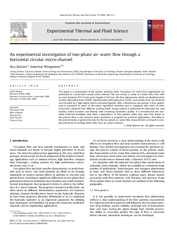 (PDF) An experimental investigation of two-phase air–water flow through ...