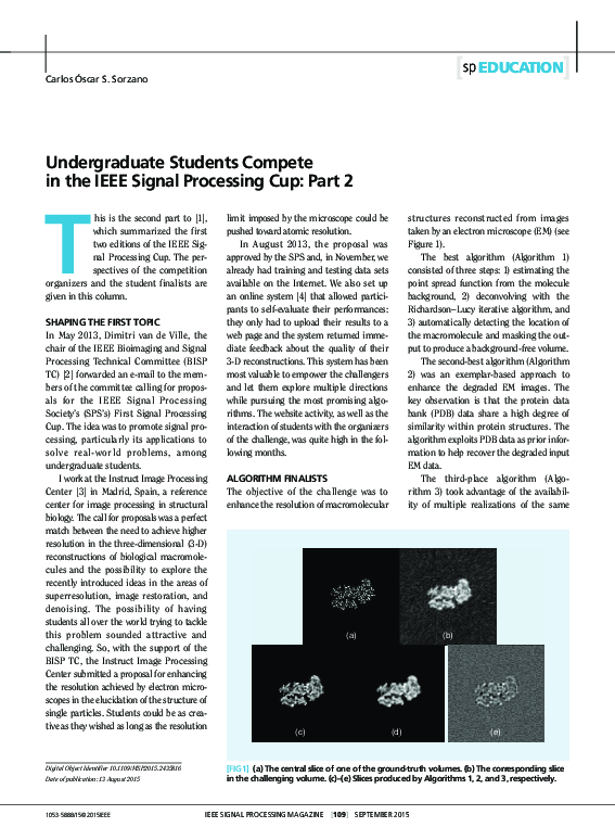 (PDF) Undergraduate Students Compete in the IEEE Signal Processing Cup Part 1 [sp Education