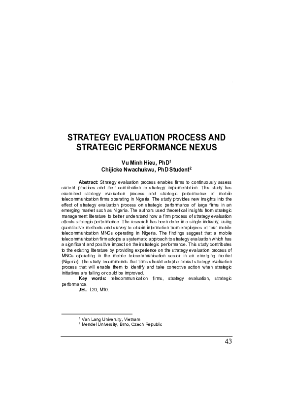 (PDF) Strategy Evaluation Process And Strategic Performance Nexus