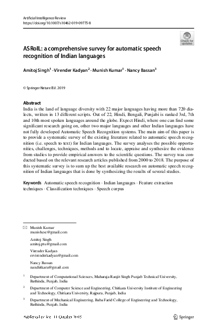 (PDF) ASRoIL: a comprehensive survey for automatic speech recognition ...