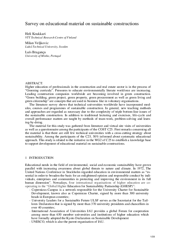 Pdf Survey On Educational Material On Sustainable Constructions