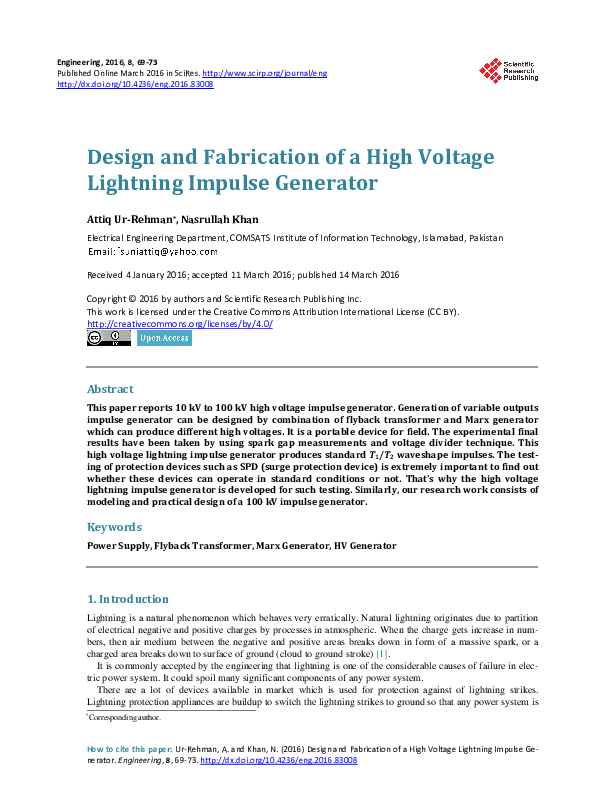 (PDF) Design and Fabrication of a High Voltage Lightning Impulse Generator