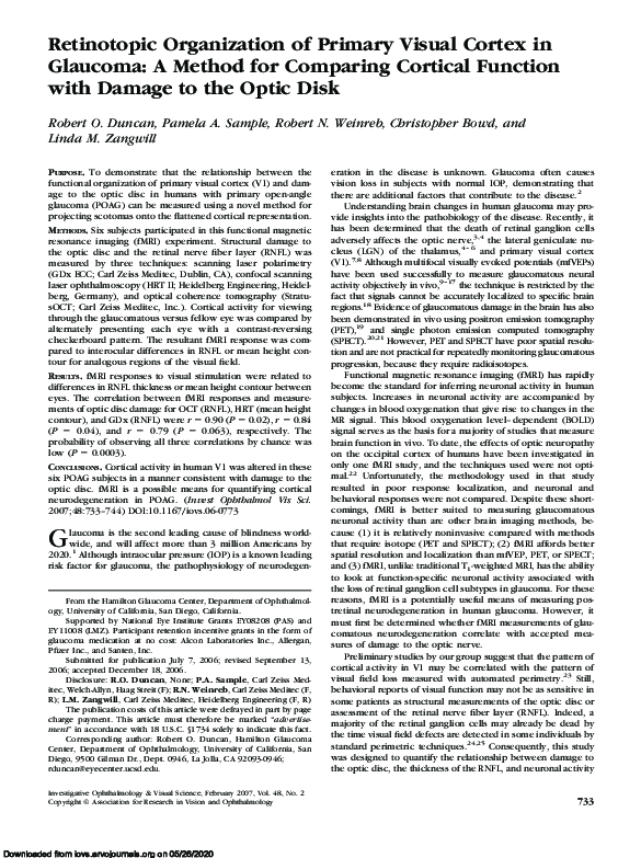 (PDF) Retinotopic Organization of Primary Visual Cortex in Glaucoma: A ...