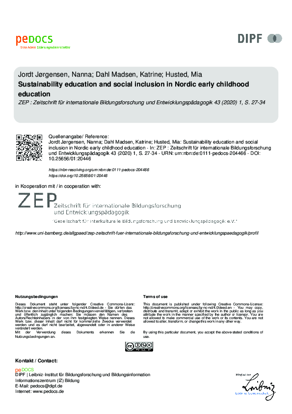 (PDF) Sustainability education and social inclusion in Nordic early ...