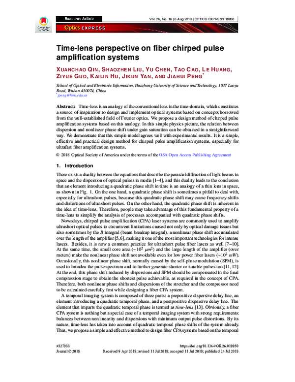 (PDF) Time-lens perspective on fiber chirped pulse amplification systems