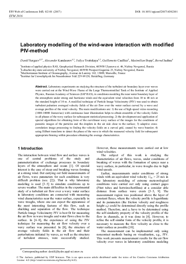 (PDF) Laboratory modelling of the wind-wave interaction with modified ...