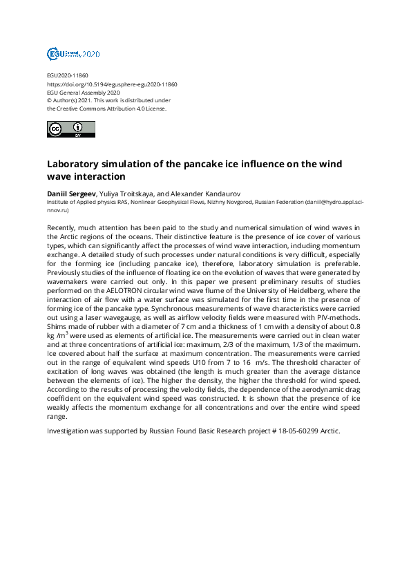 (PDF) Laboratory simulation of the pancake ice influence on the wind ...