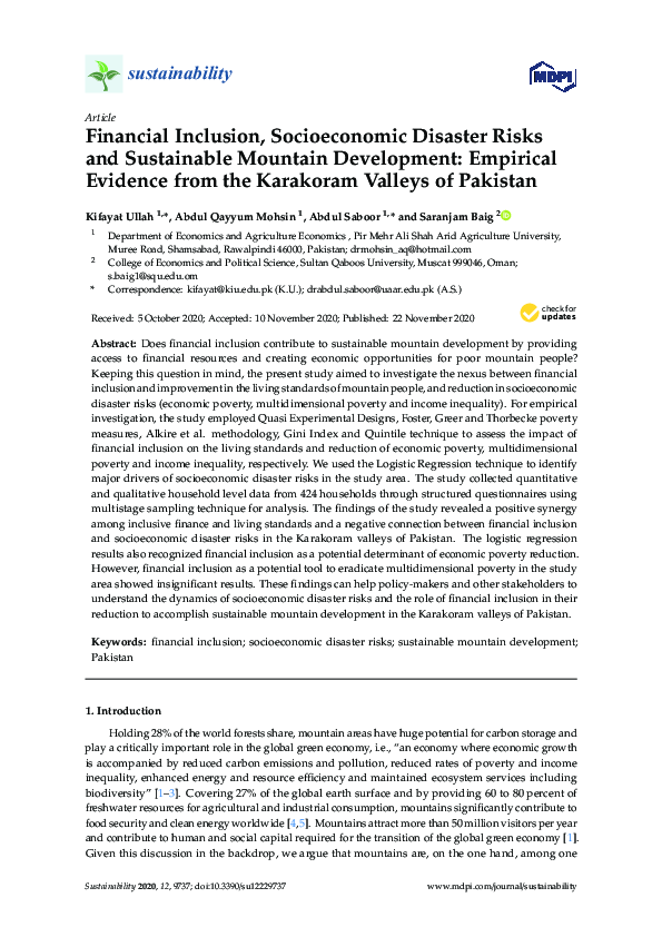 (PDF) Financial Inclusion, Socioeconomic Disaster Risks and Sustainable ...