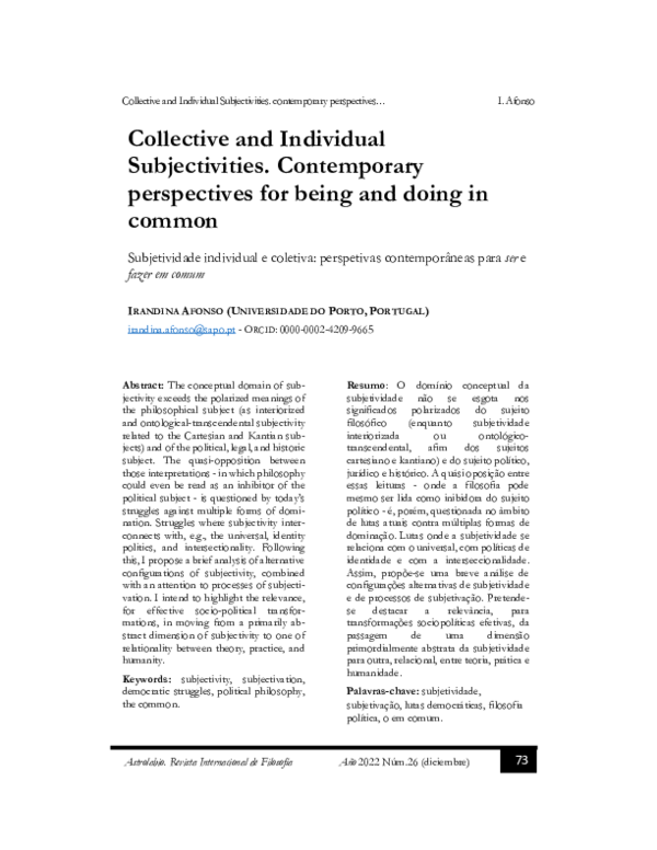 (PDF) Collective and Individual Subjectivities. Contemporary ...