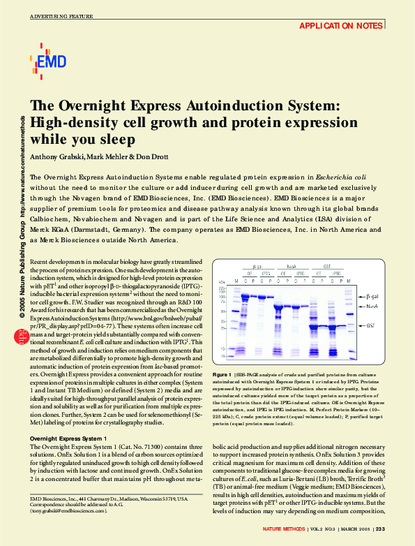 (PDF) The Overnight Express Autoinduction System: High-density cell ...