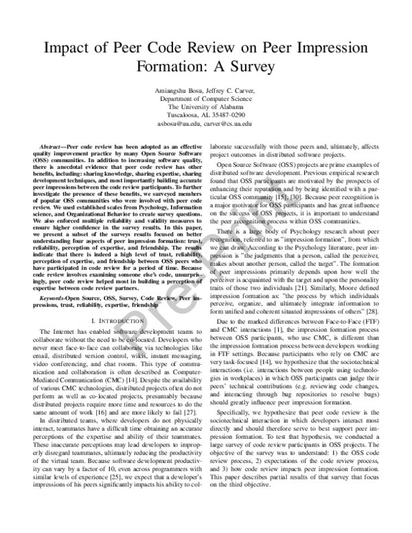 (PDF) Impact of Peer Code Review on Peer Impression Formation: A Survey
