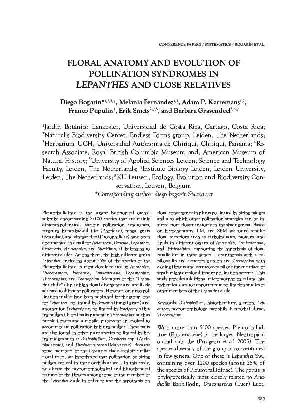 (PDF) FLORAL ANATOMY AND EVOLUTION OF POLLINATION SYNDROMES IN ...