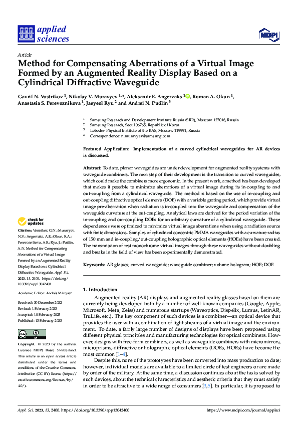 (PDF) Method for Compensating Aberrations of a Virtual Image Formed by ...