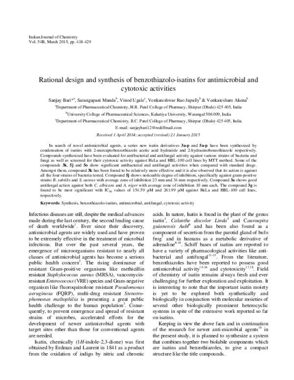 (PDF) Rational design and synthesis of benzothiazolo-isatins for ...