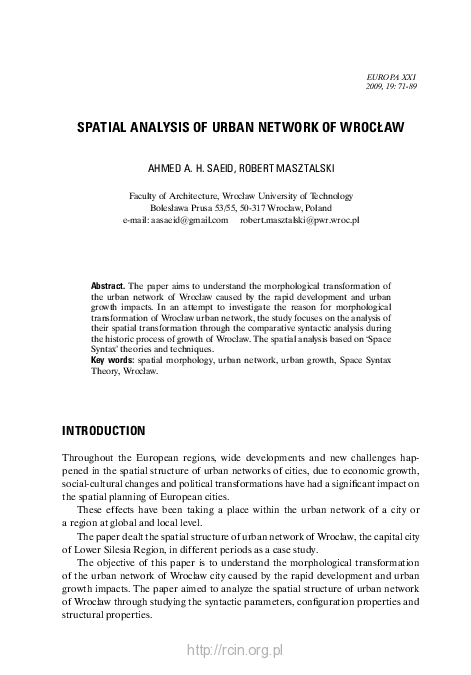 (PDF) Spatial analysis of urban network of Wrocław