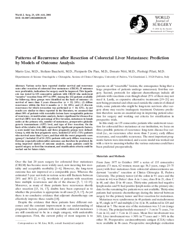 (PDF) Patterns of Recurrence after Resection of Colorectal Liver ...