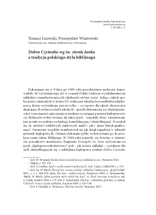 (PDF) „Dobra Czytanka wg św. ziom’a Janka” a tradycja polskiego stylu