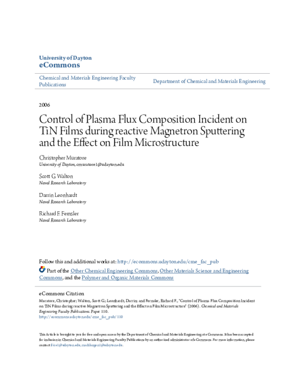 (PDF) Control of plasma flux composition incident on TiN films during ...