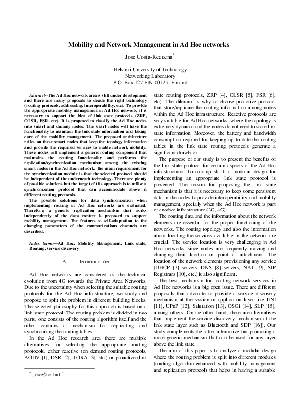 (PDF) Mobility and network management in ad hoc networks
