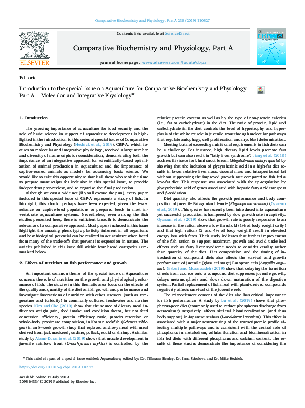 (PDF) Introduction to the special issue on Aquaculture for Comparative ...