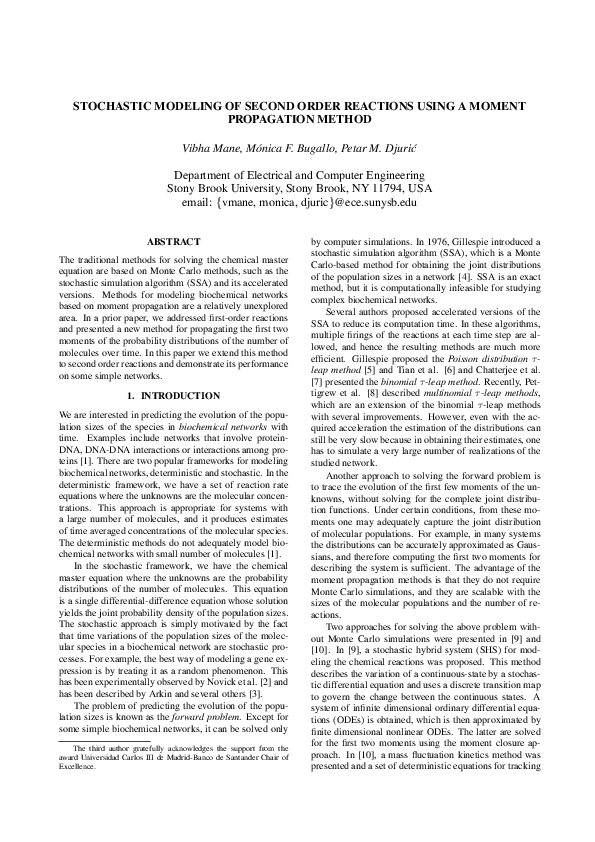 (PDF) Stochastic modeling of second order reactions using a moment ...