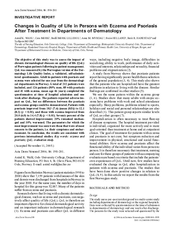 (PDF) Changes in Quality of Life in Persons with Eczema and Psoriasis ...