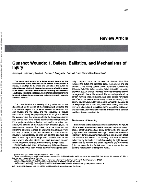 (PDF) Gunshot wounds: 1. Bullets, ballistics, and mechanisms of injury