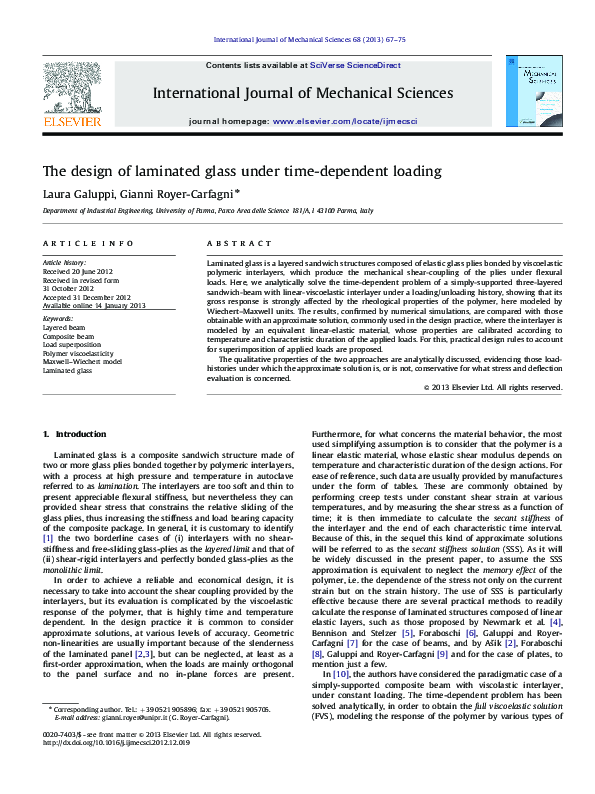 (PDF) The design of laminated glass under timedependent loading Gianni Royer Carfagni