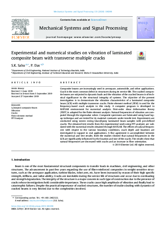 (PDF) Experimental and numerical studies on vibration characteristics ...