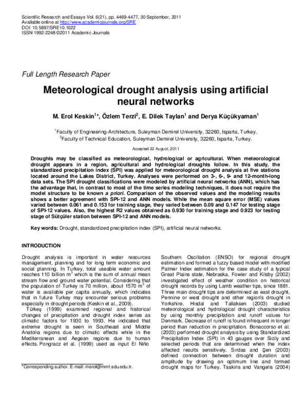 (PDF) Meteorological drought analysis using artificial neural networks