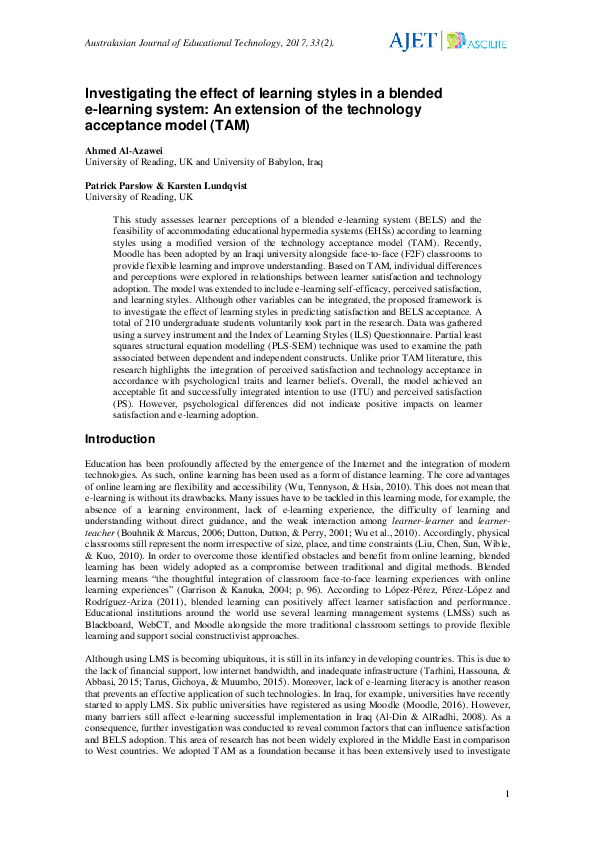(PDF) Investigating the effect of learning styles in a blended e ...