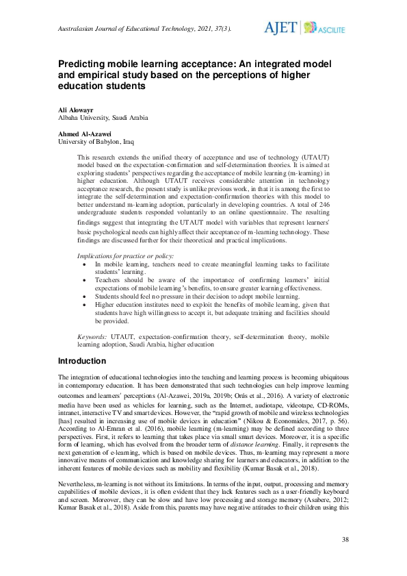 (PDF) Predicting mobile learning acceptance: An integrated model and ...