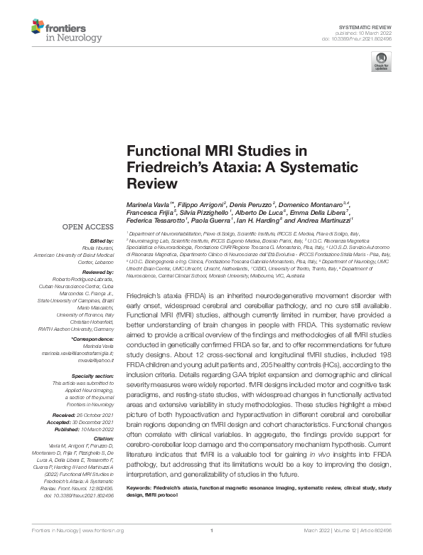 (PDF) Functional MRI Studies in Friedreich's Ataxia: A Systematic Review