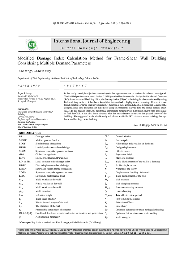 (PDF) Modified Damage Index Calculation Method for Frame-Shear Wall ...