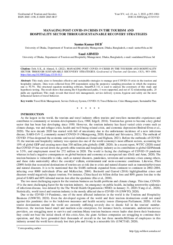 (PDF) Managing Post COVID-19 Crisis in the Tourism and Hospitality ...