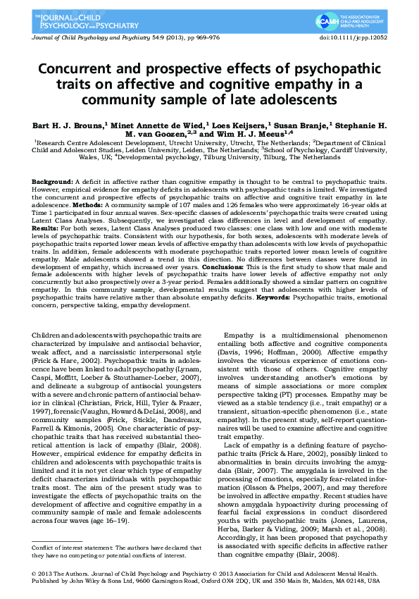 (PDF) Concurrent and prospective effects of psychopathic traits on ...