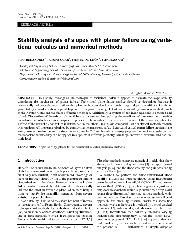 (PDF) Stability analysis of slopes with planar failure using ...
