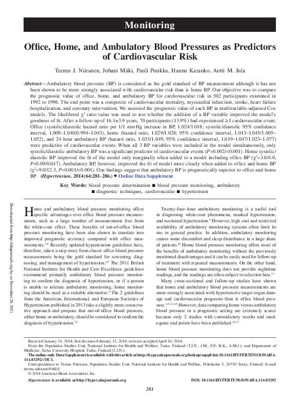(PDF) Office, home, and ambulatory blood pressure as predictors of ...