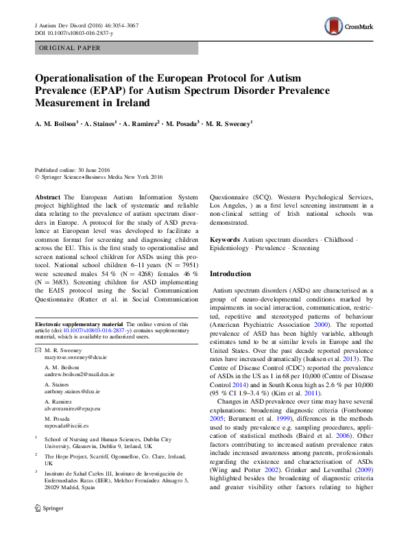 (PDF) Operationalisation of the European Protocol for Autism Prevalence ...