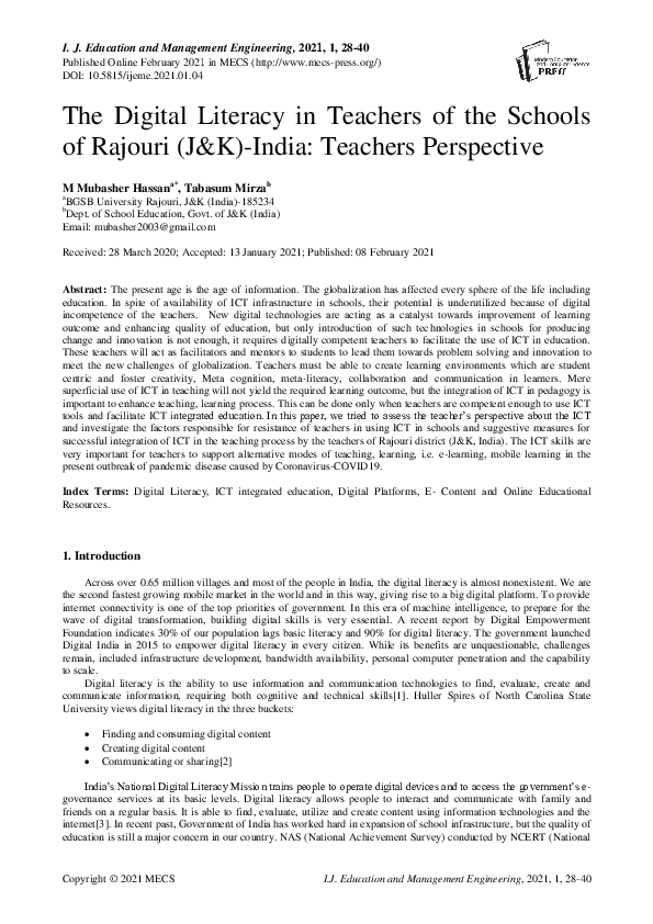 (PDF) The Digital Literacy in Teachers of the Schools of Rajouri (J&K ...