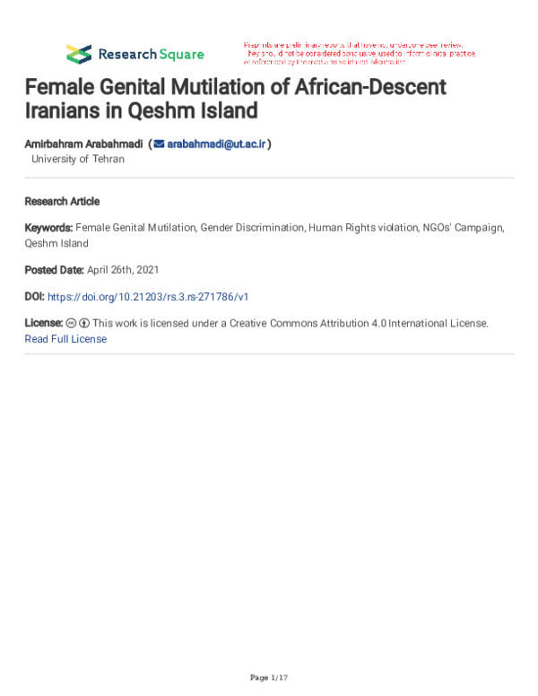 (PDF) Female Genital Mutilation of African-Descent Iranians in Qeshm Island
