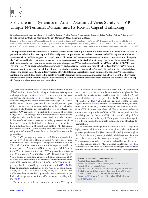 (PDF) Structure and Dynamics of Adeno-Associated Virus Serotype 1 VP1 ...