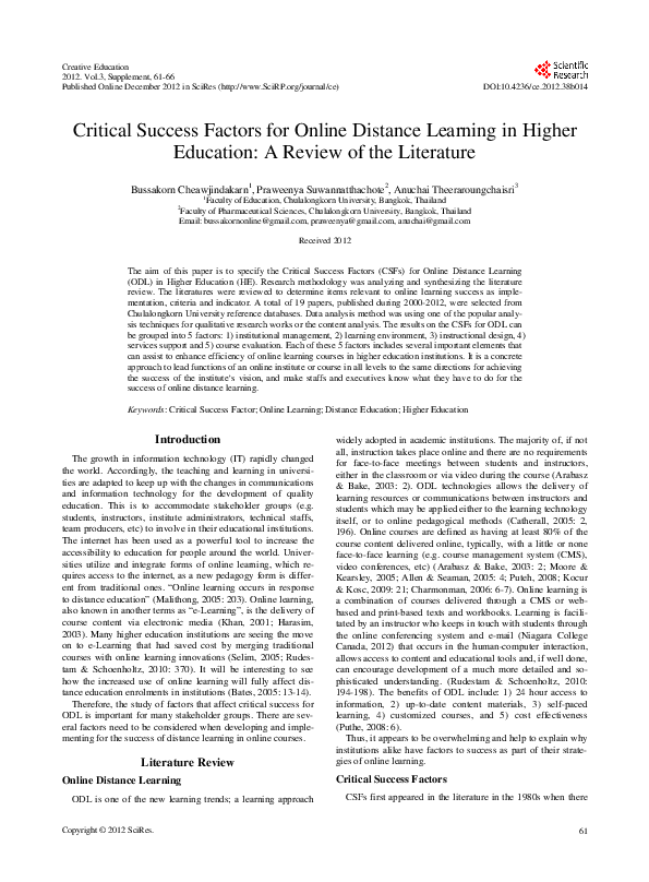(PDF) Critical Success Factors for Online Distance Learning in Higher ...