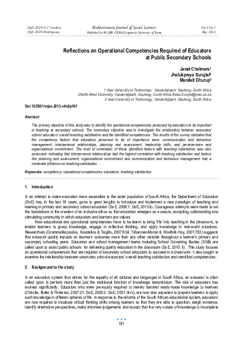 (PDF) Reflections on Operational Competencies Required of Educators at ...