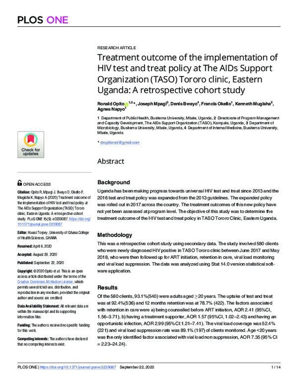 (PDF) Treatment of the implementation of HIV test and treat